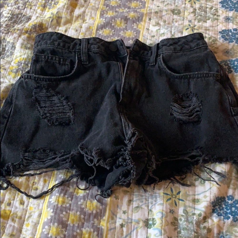 High rise black jean shorts
